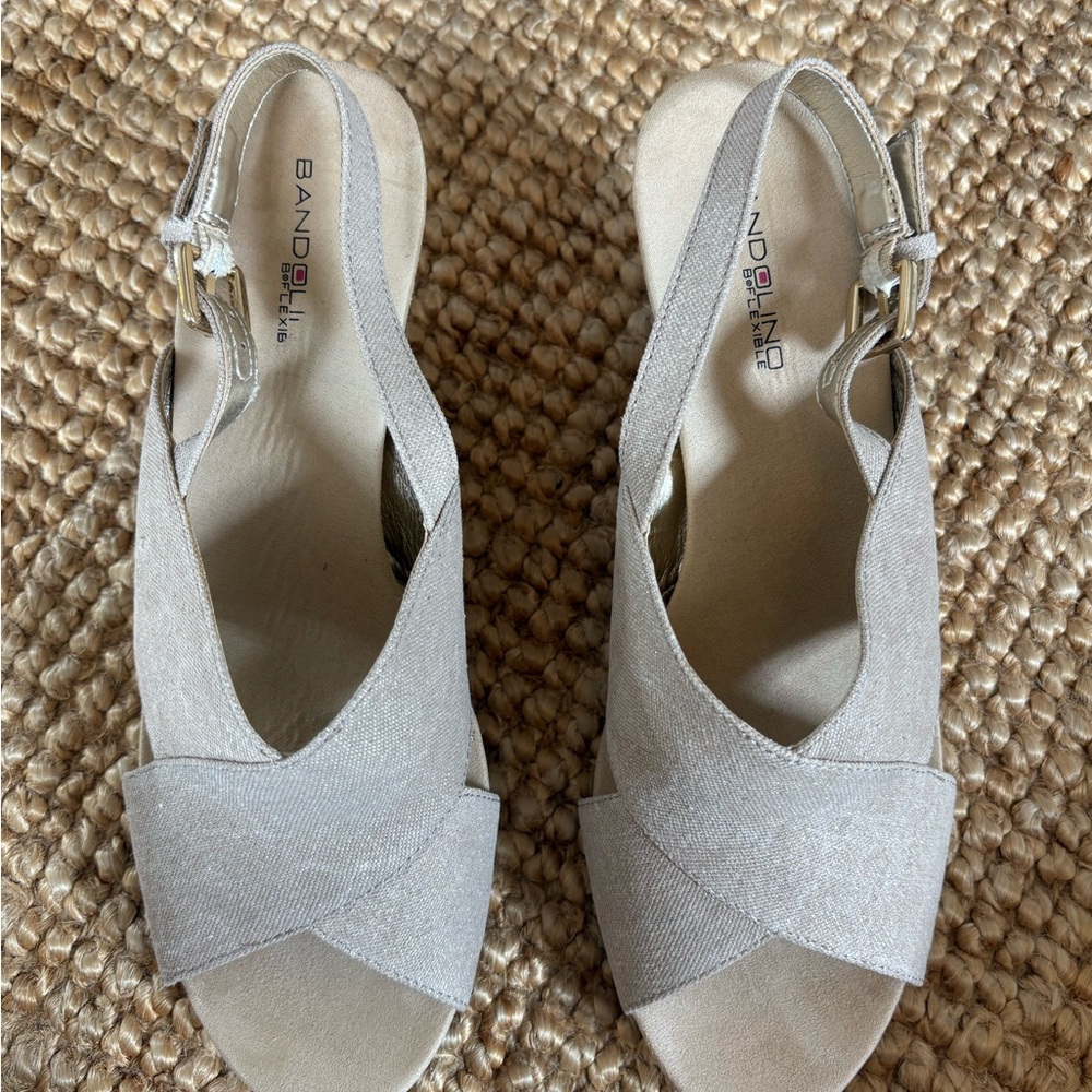 Bandolino Light Beige Crisscross Slingback Wedge Sandals